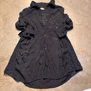 Y2K MallGoth Grunge Dark Coquette Black lace button up Blouse Womens Med Large